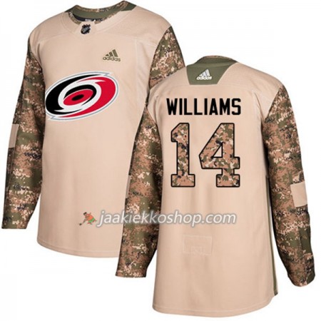 Miehille NHL Carolina Hurricanes Pelipaita Justin Williams 14 Adidas 2017-2018 Camo Veterans Day Practice Authentic